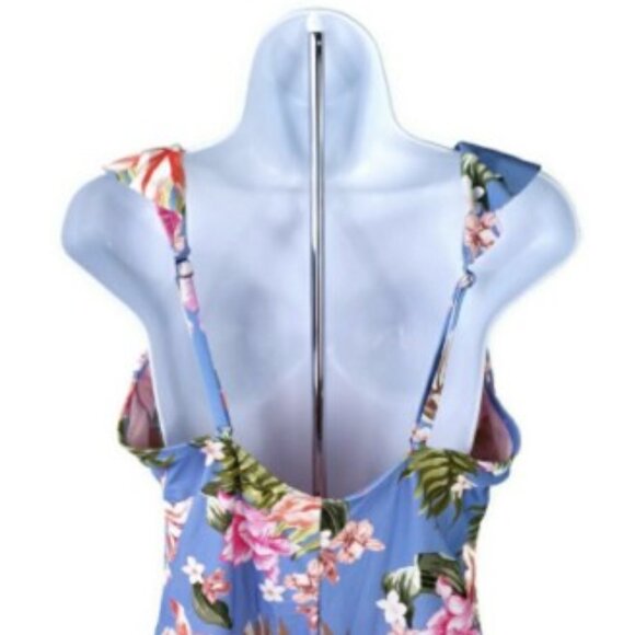 Kona Sol Multi Floral Over the Shoulder Ruffle One Piece Swimsuit Womens XL NWT - Picture 7 of 16